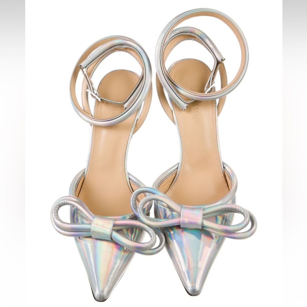Mach & Mach double bow Silver iridescent Women's Heels size 39 (9)